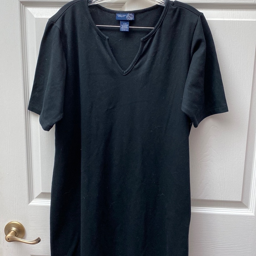 Y womens Venezia casual solid black short sleeve jersey dress size 14/16